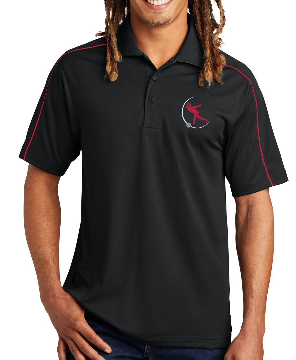 Track Men's Synergy Performance Polo Bowling Shirt Dri-Fit Black Red 
