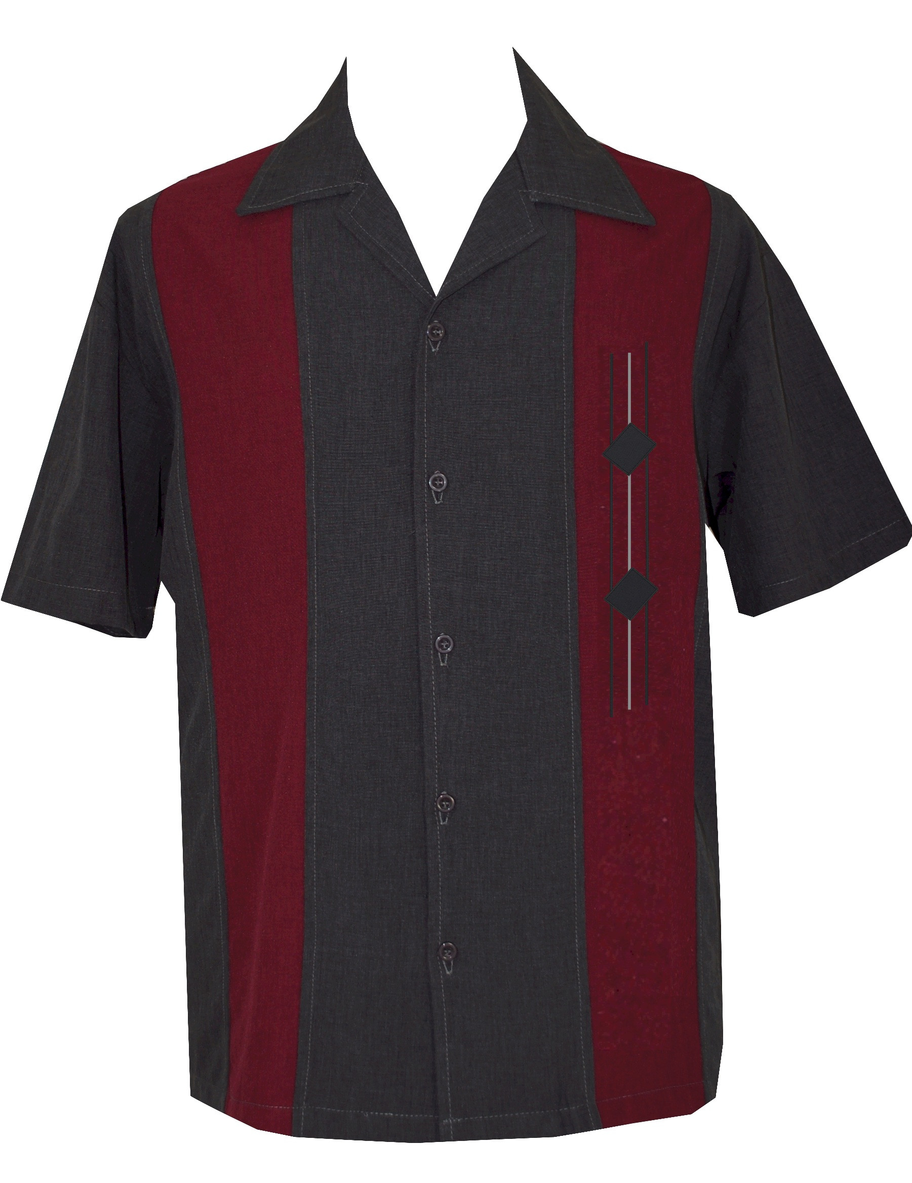 Mens Charcoal Polyester Shirt | Custom Retro Bowling Shirt