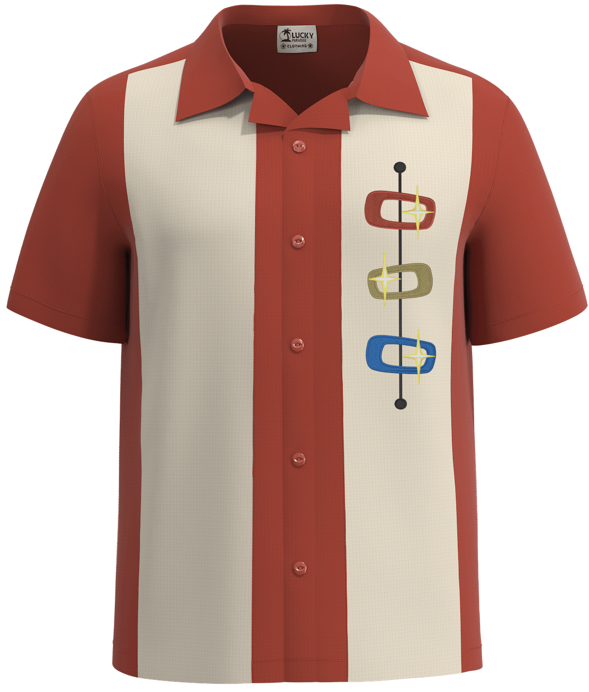The Sahara Star | Rust & Cream Cuban Collar Embroidered Button Down