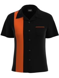 Women's Black & Orange Retro Bowling Shirt - Eye-Catching Team Uniform