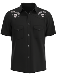Mens Black Skull Rose Embroidered Western Rockabilly Shirt