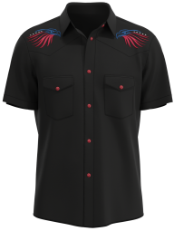 Mens Black Skull Rose Embroidered Western Rockabilly Shirt