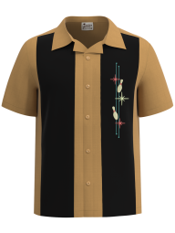 The Lucky 10 - Gold & Black Cuban Collar Bowling Shirt