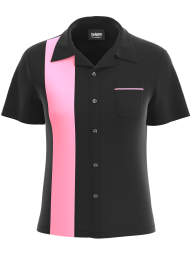 Women's Black & Hot Pink Retro Bowling Shirt - Stylish Comfort