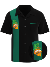 Leprechaun Lucky Bowling Shirt | Black & Green Contrast | 100% Polyester