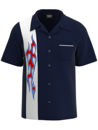 navy white mens bowling shirt