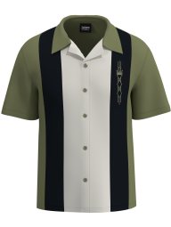 Mens Black Olive Khaki Diamond Embroidered Button Up Retro Shirt