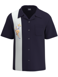 Men's Navy Sailor Pin-Up Bowling Shirt - Vintage Polyester, Pocket
