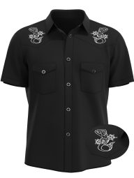 Mens Black Skull Rose Embroidered Western Rockabilly Shirt