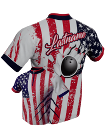 "Strike Force USA" Patrotic Bowling Sublimated 1/4 Zip Mock Jersey, Polo or Crew T-Shirt ~ Includes all Personalization & Logos