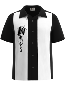 RetroVibes - Vintage Rockabilly Bowling Shirt with Microphone Design