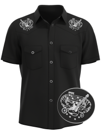 Mens Black Skull Rose Embroidered Western Rockabilly Shirt