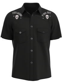 Mens Black Skull Rose Embroidered Western Rockabilly Shirt