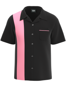 Retro Classic Style: Men’s "Shock" Black and Pink Bowling Shirt