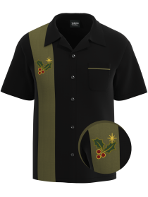 “Retro Mistletoe” – Embroidered Men’s Designer Christmas Bowling Shirt