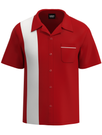 Retro Classic Style: Men’s "Shock" Red and White Bowling Shirt
