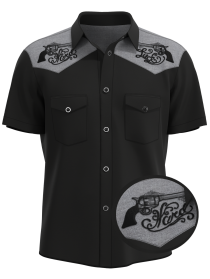 Hard Luck Ink Rockabilly Shirt - Embroidered Gun Design for Men