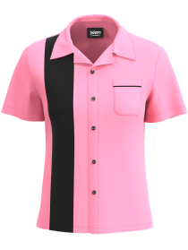 Women's Pink & Black Retro Bowling Shirt: Chic & Classic Design