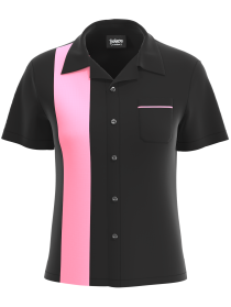 Womens Black & Hot Pink Retro Bowling Shirt