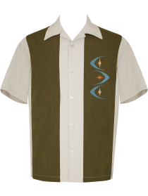Vintage Cuban Style Bowling Shirt Mid-Century ~ Guayabera Dress Shirt Style Lucky Paradise Mens Camp Shirt 