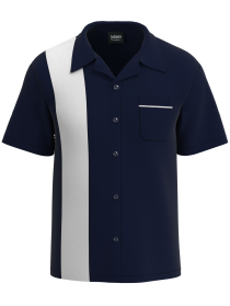 navy white mens bowling shirt