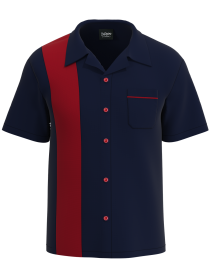 Navy & Red Retro Bowling Shirt: Bold Contrast for Team Identity