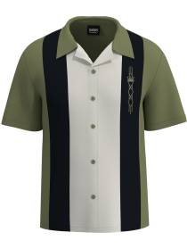 Mens Black Olive Khaki Diamond Embroidered Button Up Retro Shirt