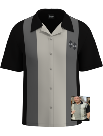 Black Platinum Bowling Shirt - Diamond Detail & Charcoal Sleeves