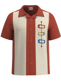 Men's rust and cream camp collar bowling shirt with starburst embroidery