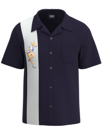 Men's Navy Sailor Pin-Up Bowling Shirt - Vintage Polyester, Pocket