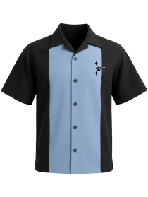 The Kingpin Classic – Retro Two-Tone Bowling Shirt in Black & Powder Blue