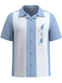 BLUE-SUEDE - IRREGULAR - Discounted Retro Blue Bowling Shirt