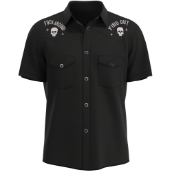 Mens Black Skull Rose Embroidered Western Rockabilly Shirt