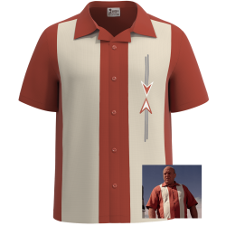 Men's vintage style desert rust button down with cream panels bowling shirt