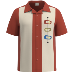 Men's rust and cream camp collar bowling shirt with starburst embroidery