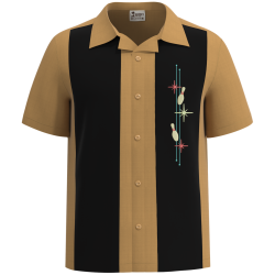 The Lucky 10 - Gold & Black Cuban Collar Bowling Shirt