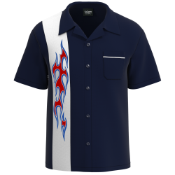 navy white mens bowling shirt