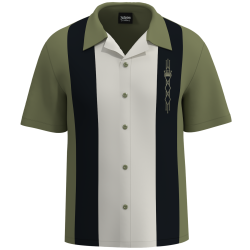 Mens Black Olive Khaki Diamond Embroidered Button Up Retro Shirt