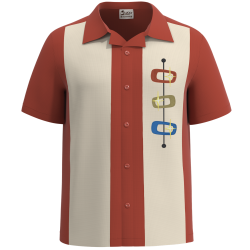 Men's rust and cream camp collar bowling shirt with starburst embroidery