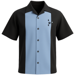 The Kingpin Classic – Retro Two-Tone Bowling Shirt in Black & Powder Blue
