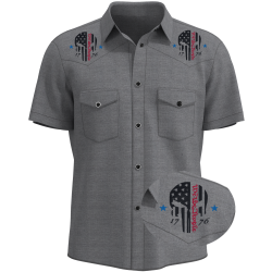 "We The People" ~ 1776 Skull Patriotic Retro Western Work Shirt