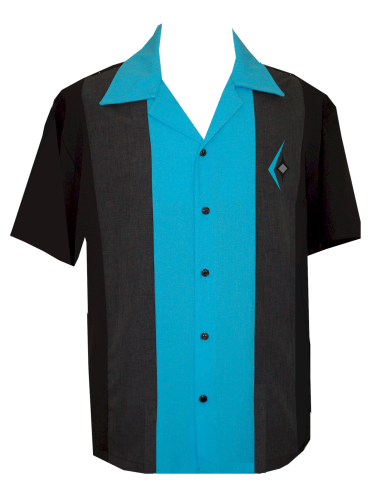 Black & Turquoise Bowling Shirt | Old School Bowling Shirt
