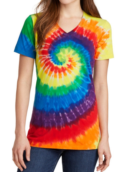 "Swirls" : Ladies V-Neck Tie Dye T-Shirt