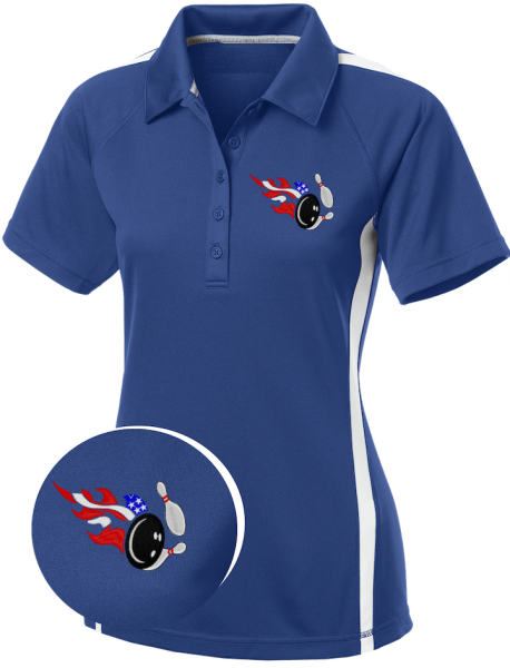 Lady "Patriot Pin Striker" ~ Premium Bowling Polo Embroidered Shirt