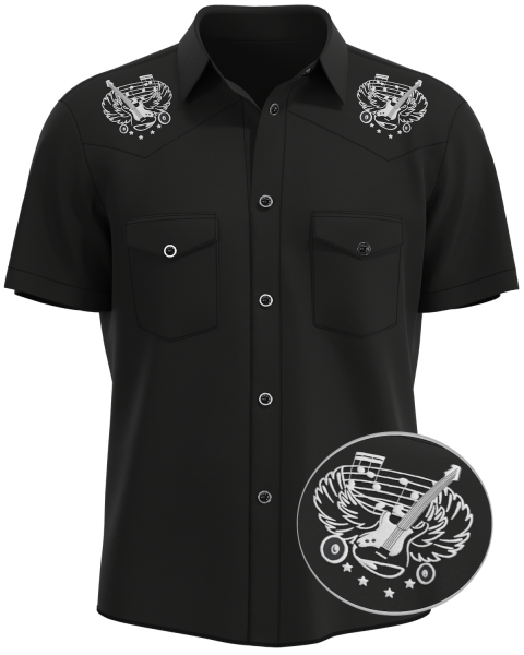 Guitar Ink Rockabilly Men Shirt - Western Style with Tattoo Art