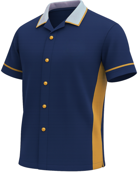“USA Navy Classic” – Custom Navy & Gold Sublimated Jersey Button Down Bowling Shirt | Add Name & Logo