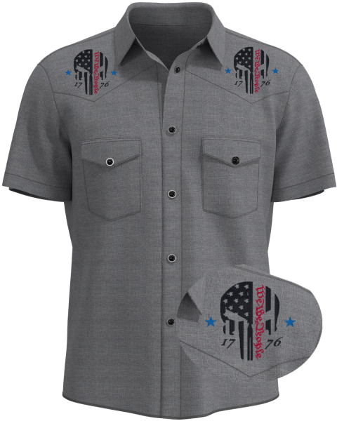 "We The People" ~ 1776 Skull Patriotic Retro Western Work Shirt