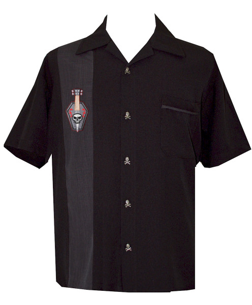 Men's Black Grey Skull Rockabilly Shirt - Metal Skull Buttons - USA Made