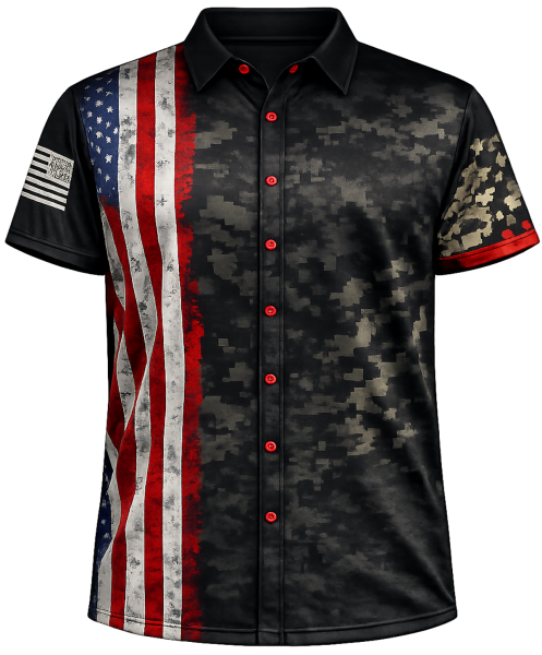 The Tactical Patriot ~ Camoflauge Button-Down Bowling Jersey Shirt | All-Inclusive Customization