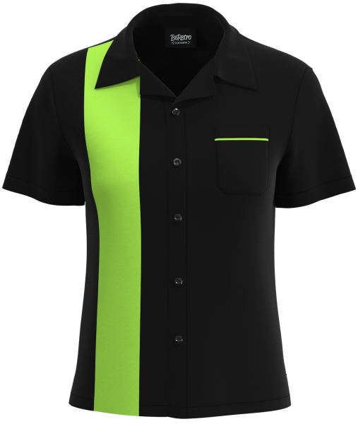 Women's Vintage Black & Lime Green Bowling Shirt - Soft Polyester, USA Made